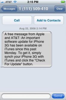 Screen capture of the message