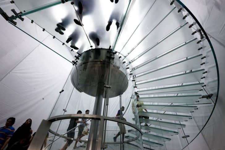 Fifth Avenue Apple Store staircase shrouded in white