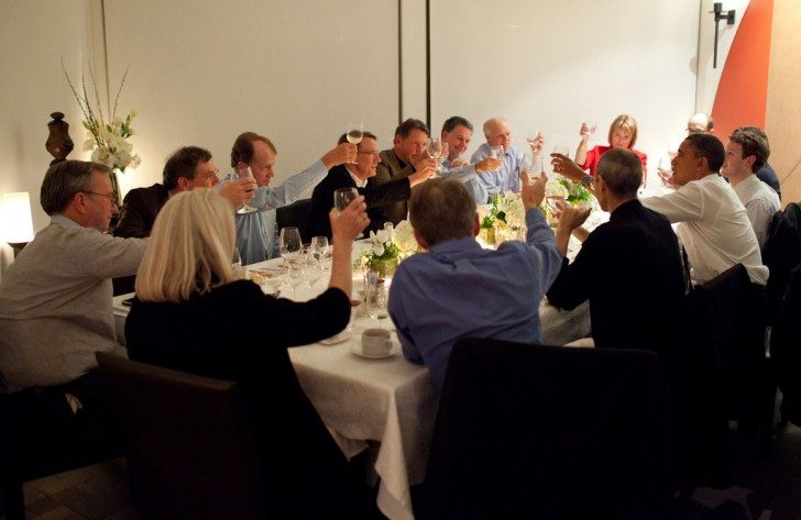 Obama joins a toast with Technology Business Leaders at a dinner on February 17 Obama joins a toast with Technology Business Leaders at a dinner on February 17
