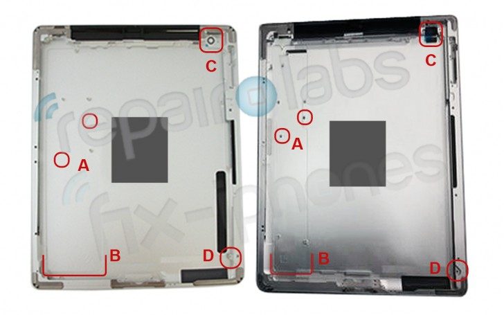 Purported photo of iPad 3 rear enclosure compared to iPad 2 Purported photo of iPad 3 rear enclosure compared to iPad 2