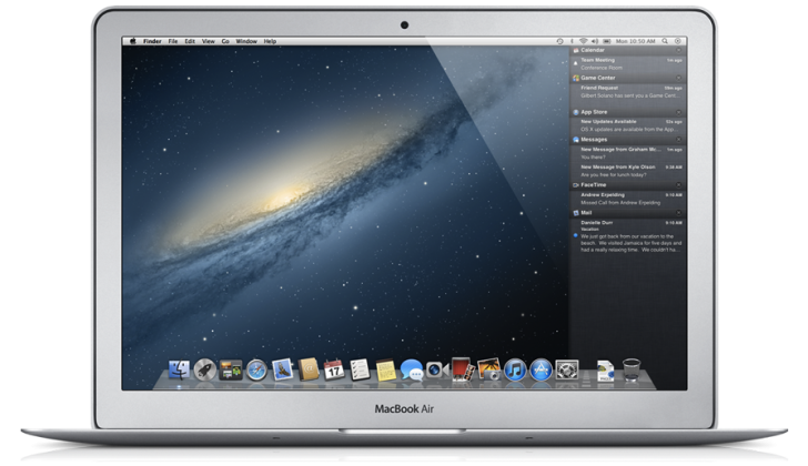 Mountain Lion Notification Center on a MacBook Air