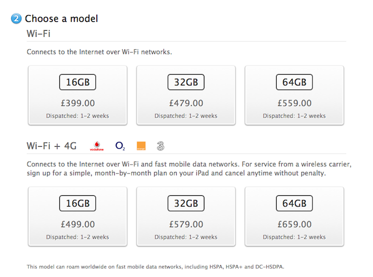 iPad models as seen on the UK Apple Store