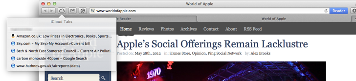 iCloud Tab Syncing in Safari 5.2 on Mountain Lion