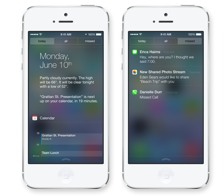 iOS Today view in Notification Center and Missed View | Image courtesy of Apple