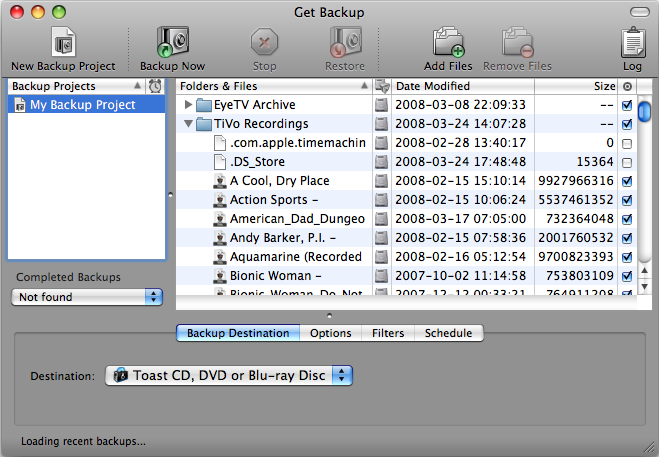 Get Backup Screen