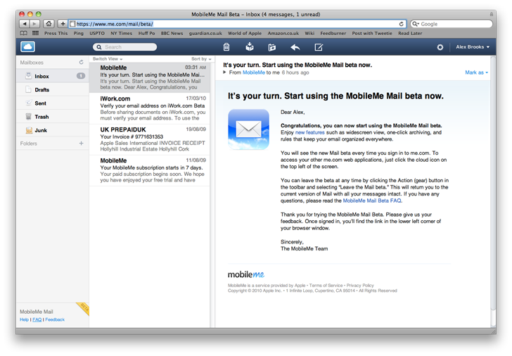 MobileMe Mail beta
