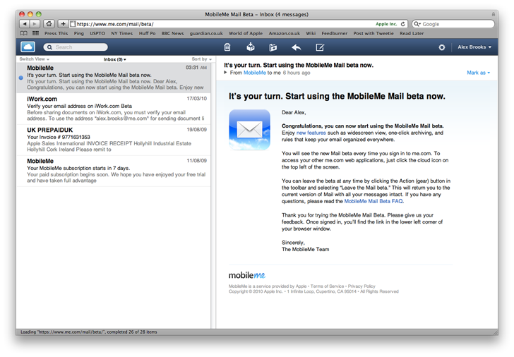 MobileMe Mail beta