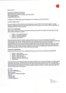 Apple requests confidentiality in a letter to the FCC