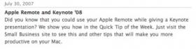 Keynote '08 reference appears on Apple start page