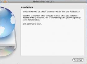 Remote Mac OS X Installation application assists with OS X installatio on the MacBook Air.