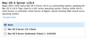 UK online store showing Mac OS X Server as a free upgrade