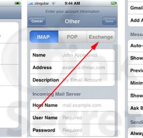 Exchange Tab in e-mail setup on iPhone