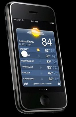 Weather widget on iPhone, note the Yahoo! logo in the bottom left corner.