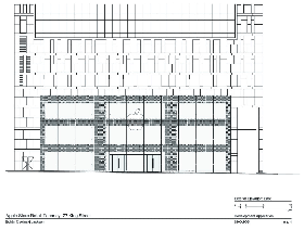 The drawing shows a view straight towards the front of the store, clearly highlighting the suspended 3 metre tall Apple logo in the centre of the glass facade. The dark grey represents suspended glass.